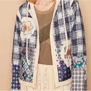 POL Patchwork Hooded Jacket Womens Size M Multi Color Excellent Boho UWT292